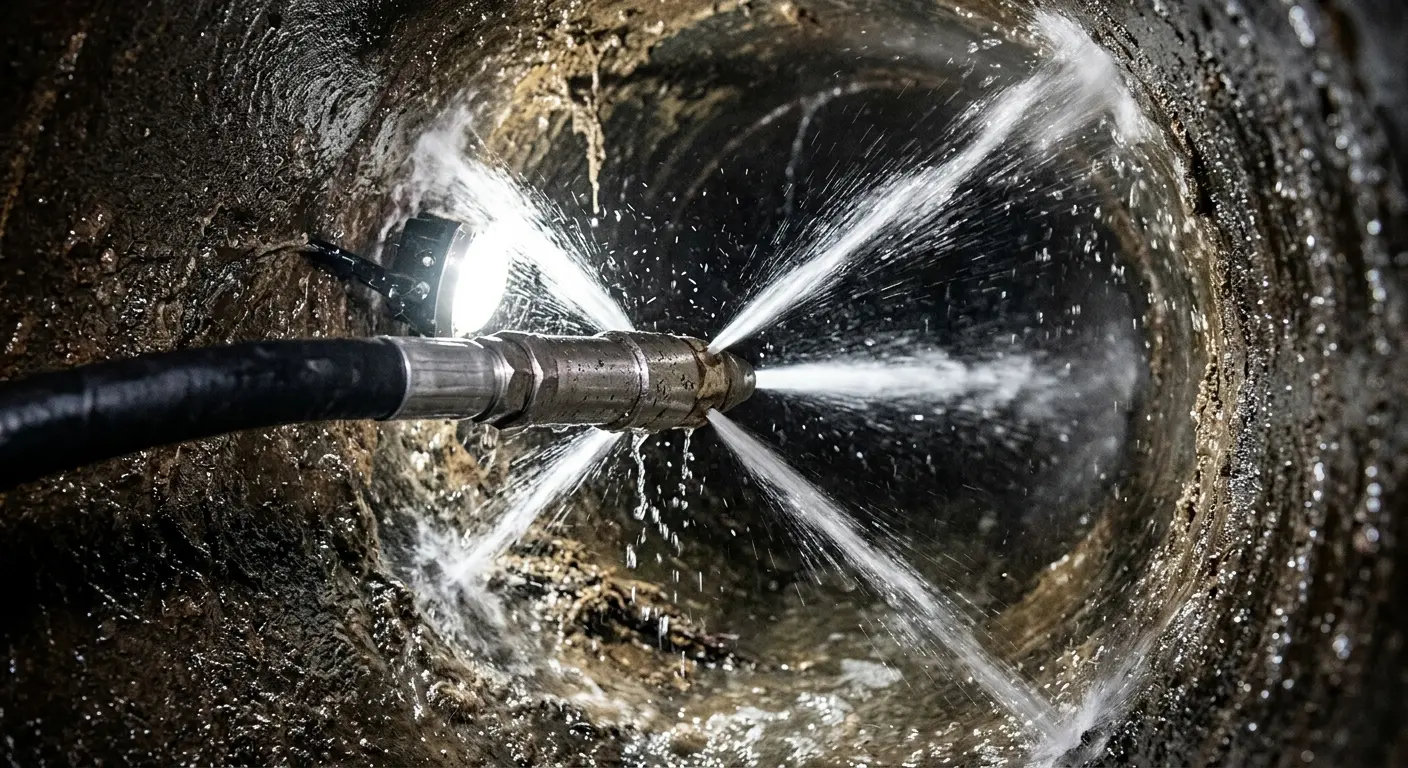 High-pressure hydro jetting nozzle cleaning sewer pipe for Sewer Line Relining in Benson